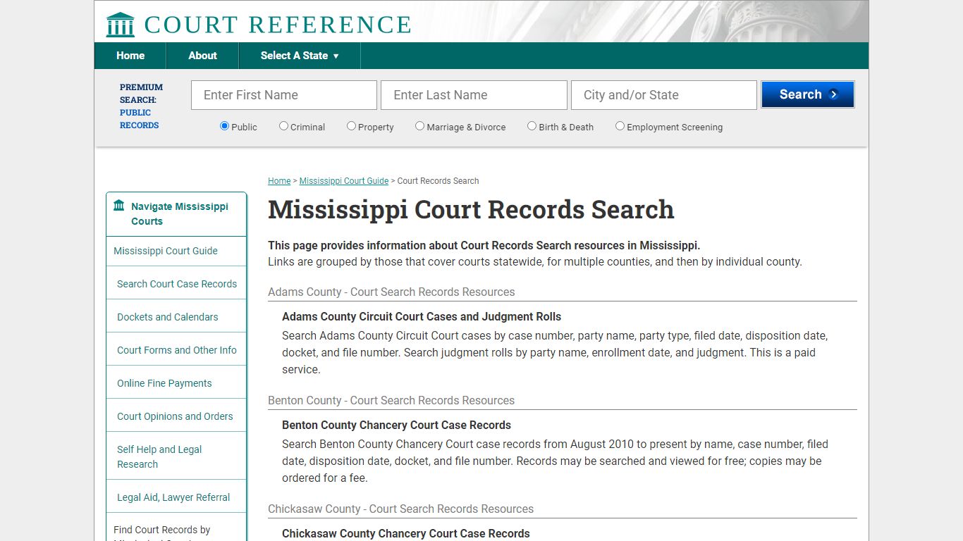 Mississippi Court Records Search | CourtReference.com